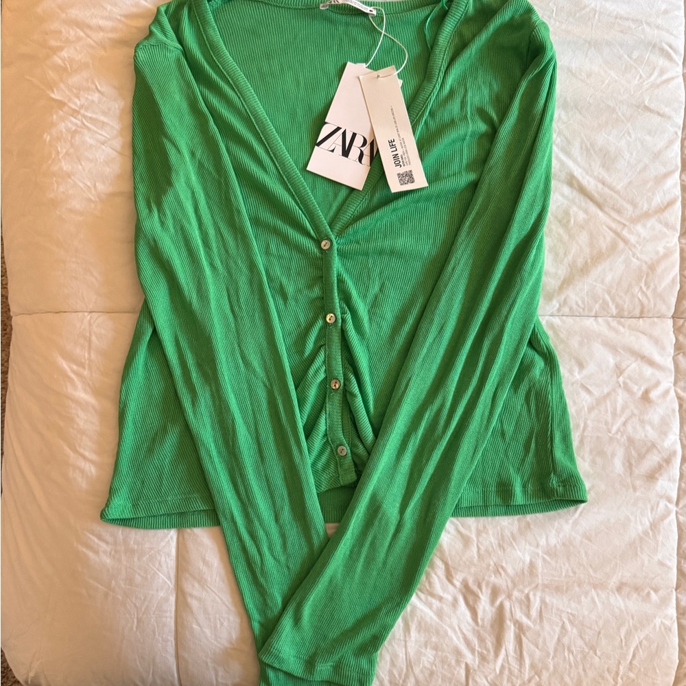 ZARA Green Button-Up Top